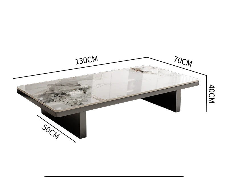 Modern Rock Slab Coffee Table – Luxury Stone Top Centre Table with Steel Legs 120–150cm