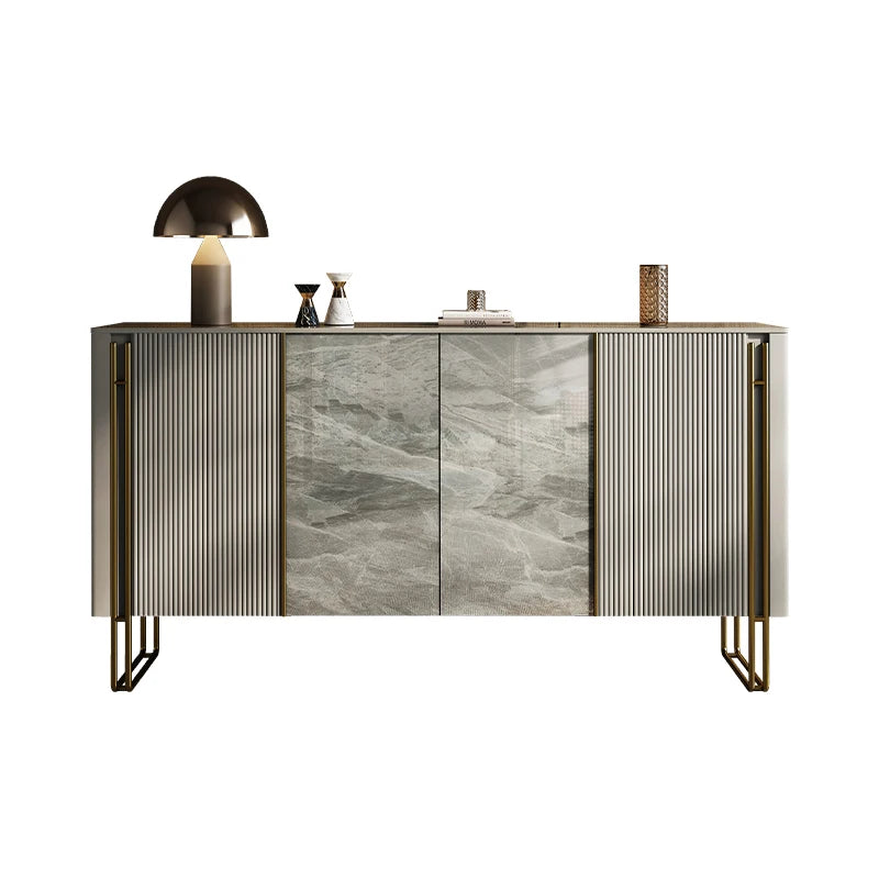 Italian Grey Luxury Modern Fluted Sideboard with Sintered Stone Top – 4 Sizes