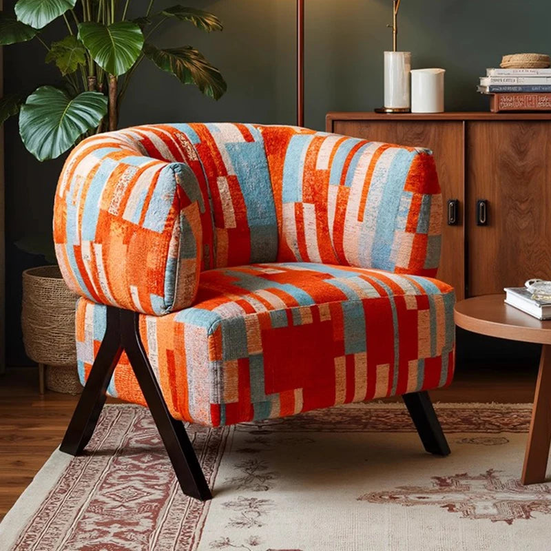 Postmodern Geometric Upholstered Chenille Accent Chair