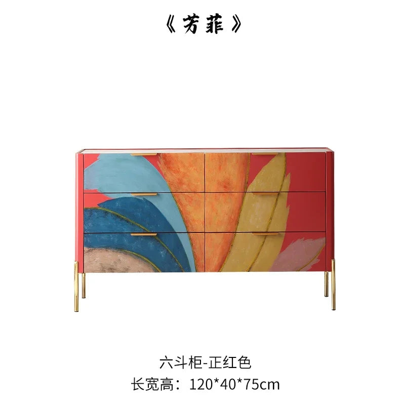Modern Burnt Orange Sideboard Cabinet with Marble Top - 2 Sizes