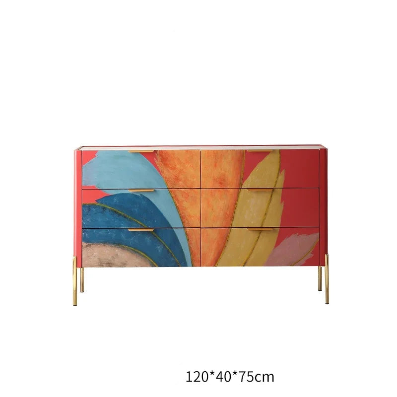 Colorful cabinet with abstract design on a white background