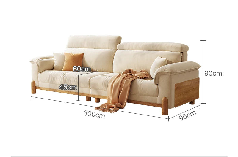 Japandi Cloud Comfort Sofa – Adjustable Headrest, Solid Ash Wood Frame - 7 Sizes