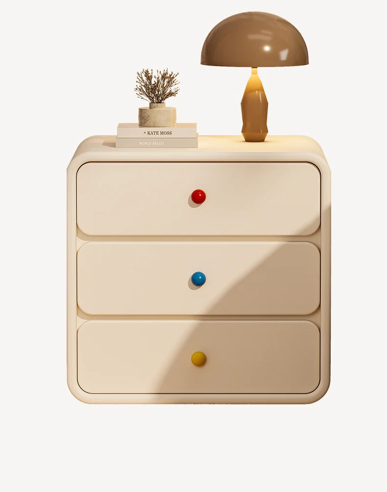 Soft Retro 3-Drawer Bedside Table with Rainbow Ceramic Knobs
