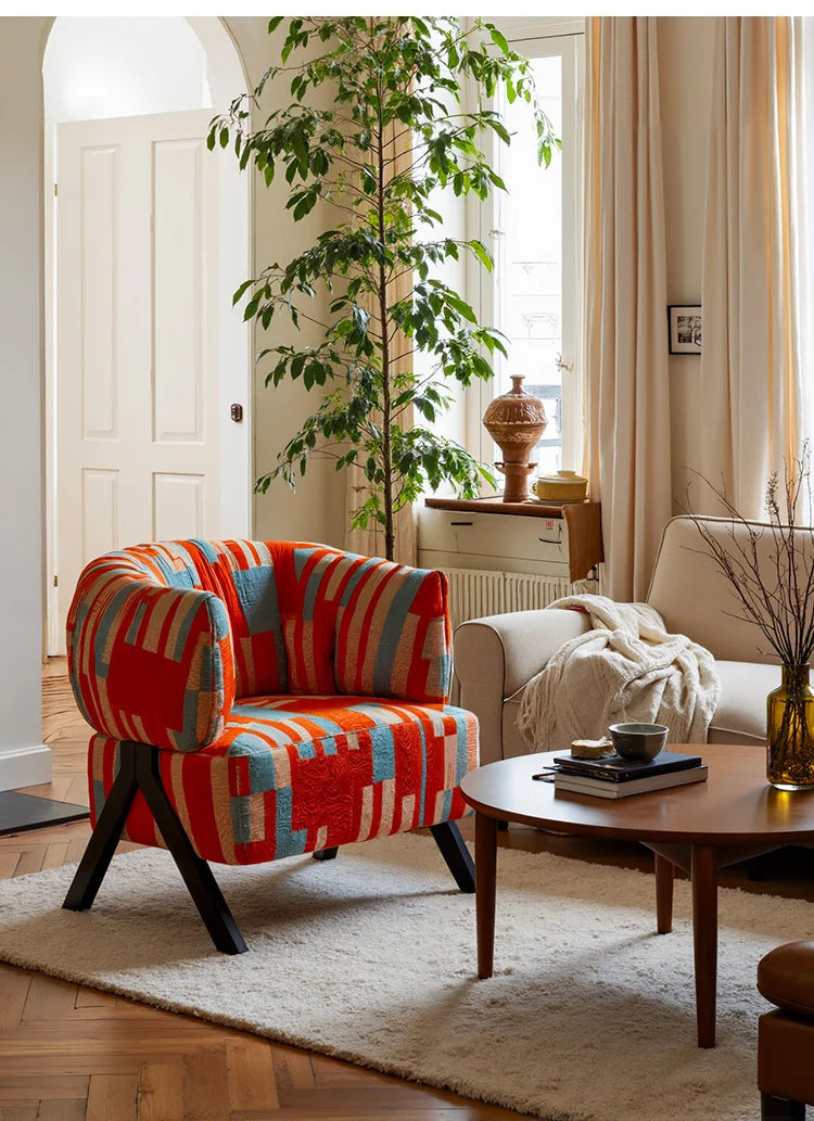 Postmodern Geometric Upholstered Chenille Accent Chair