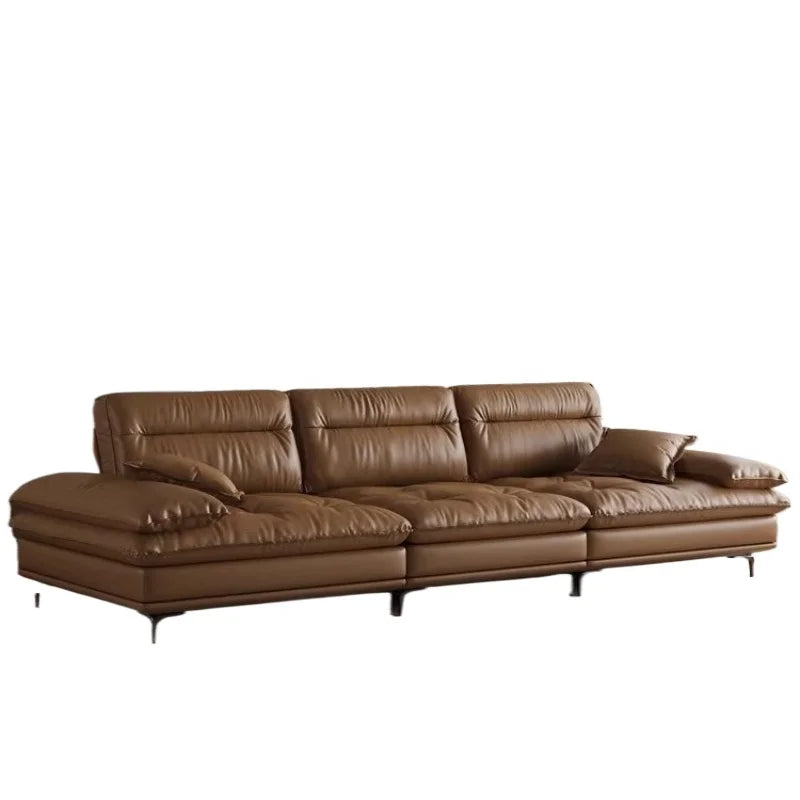 Modern Minimalist Italian Leather Deep Seat Sofa & Solid Wood Frame - 3 Sizes