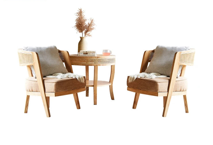 Hand Woven Ash Timber 3 pc Table And Chairs With Plush Dense Cushions