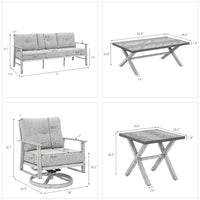 Luxury 5 pc Aluminum Outdoor Sofa Set with Metal Coffee Table & Swivel Sofa Chairs