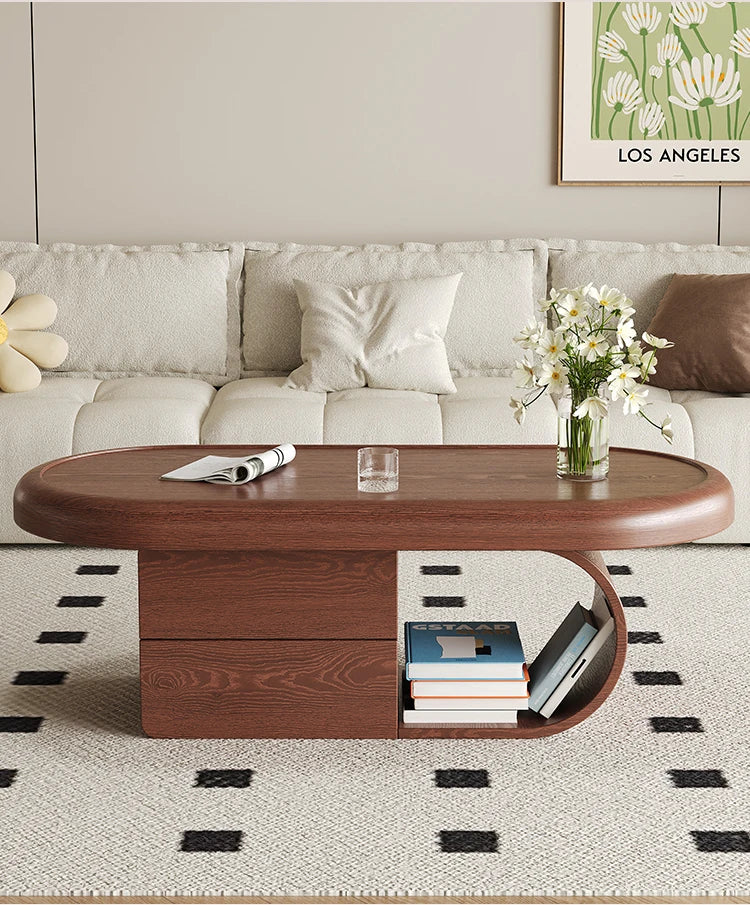 Modern Mid-Century Walnut Solid Wood Coffee Table with Storage - 2 Sizes