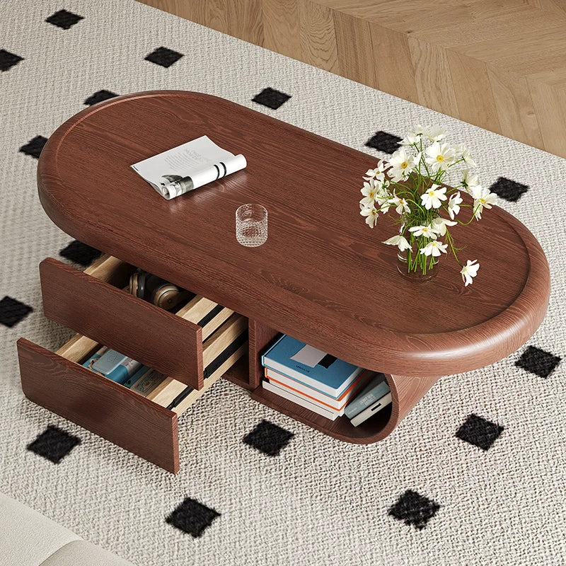Modern Mid-Century Walnut Solid Wood Coffee Table with Storage - 2 Sizes