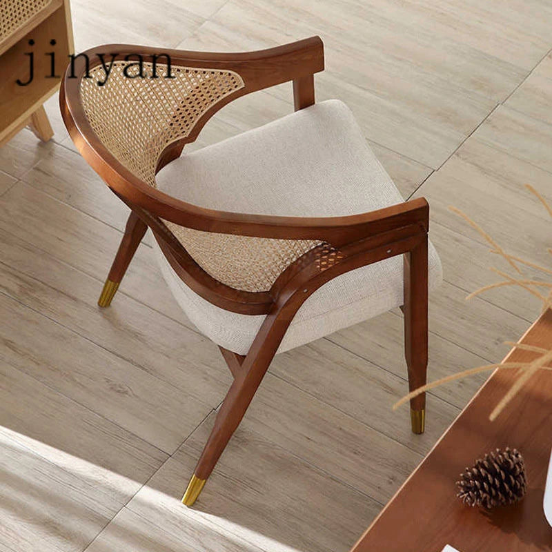 Luxury Solid Wood Dining Chair with Cane Back & Linen Seat - 4 Colours