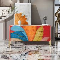 Modern Burnt Orange Sideboard Cabinet with Marble Top - 2 Sizes