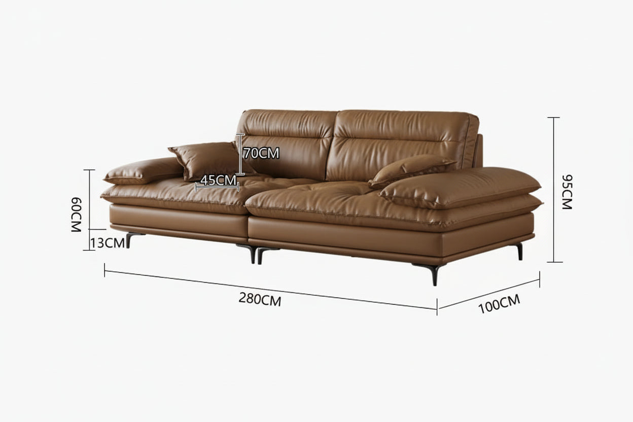 Modern Minimalist Italian Leather Deep Seat Sofa & Solid Wood Frame - 3 Sizes