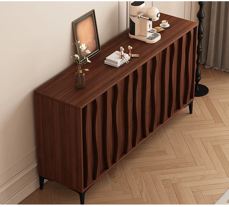 Modern Sculptural Walnut Sideboard in Solid Wood with Textured Panel Design