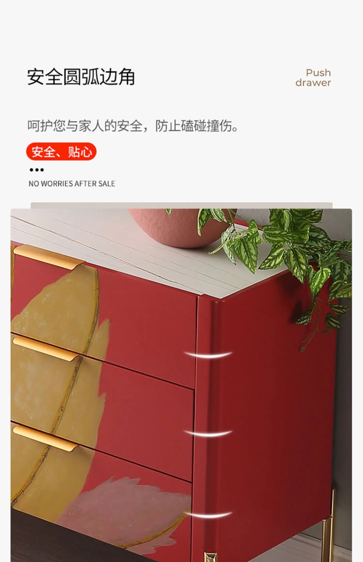 Modern Burnt Orange Sideboard Cabinet with Marble Top - 2 Sizes