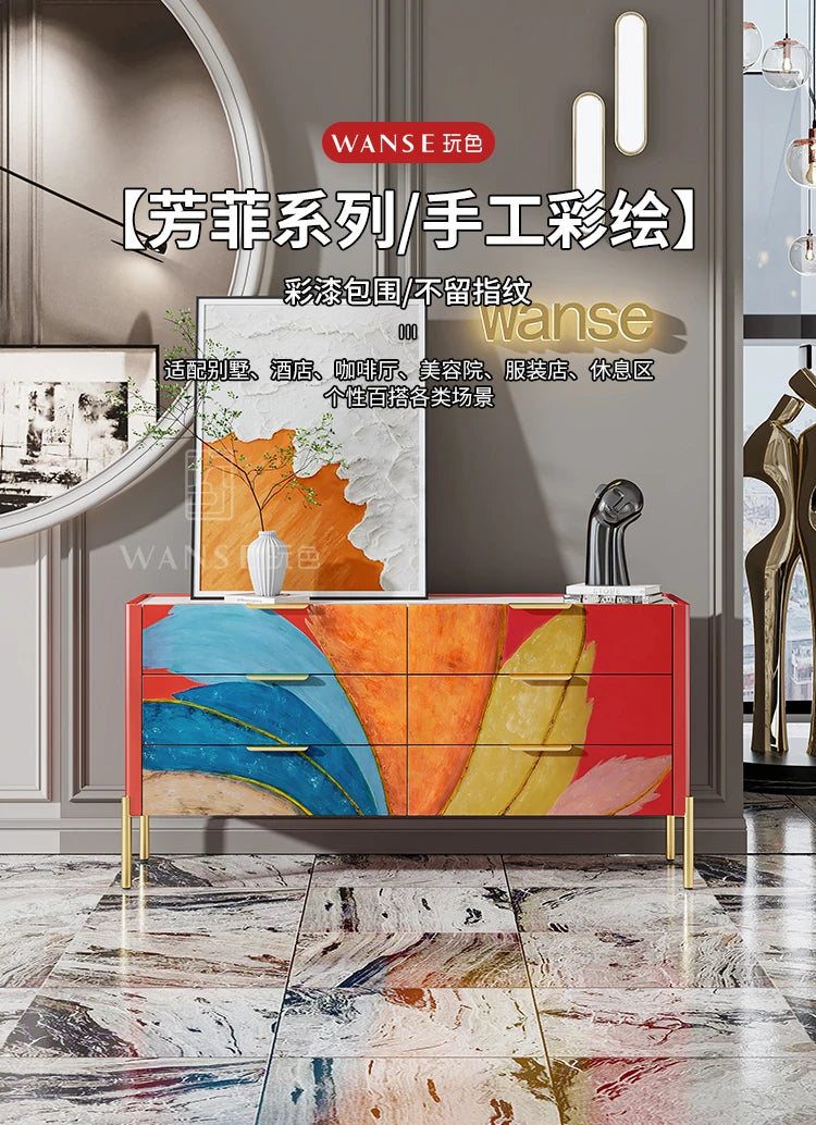 Modern Burnt Orange Sideboard Cabinet with Marble Top - 2 Sizes