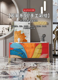 Modern Burnt Orange Sideboard Cabinet with Marble Top - 2 Sizes