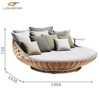 Courtyard Outdoor Rattan Open-Air Swing Chair with Attached Table - Natural Brown or White