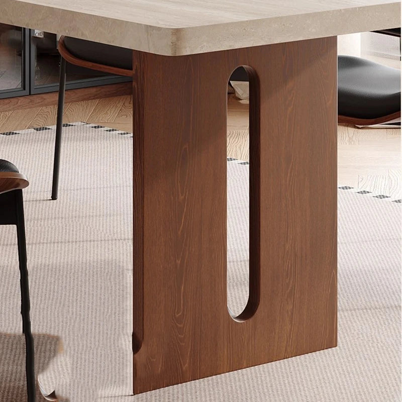 Travertine Sintered Stone Dining Table | Solid Ash Wood Base - Rectangle