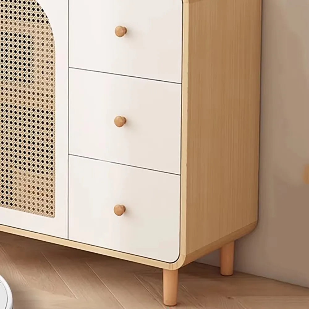 Coastal Cane Sideboard in Soft White with Timber Natural Frame