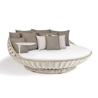 Courtyard Outdoor Rattan Open-Air Swing Chair with Attached Table - Natural Brown or White