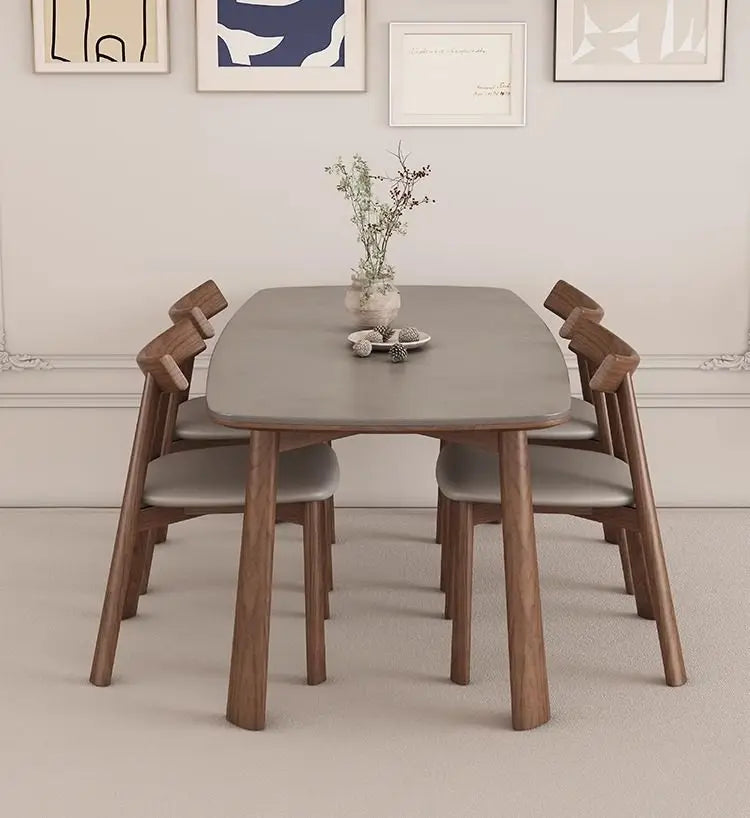 Modern Ash Wood Dining Set with Sintered Stone Tabletop & 4 Chairs 1.8m