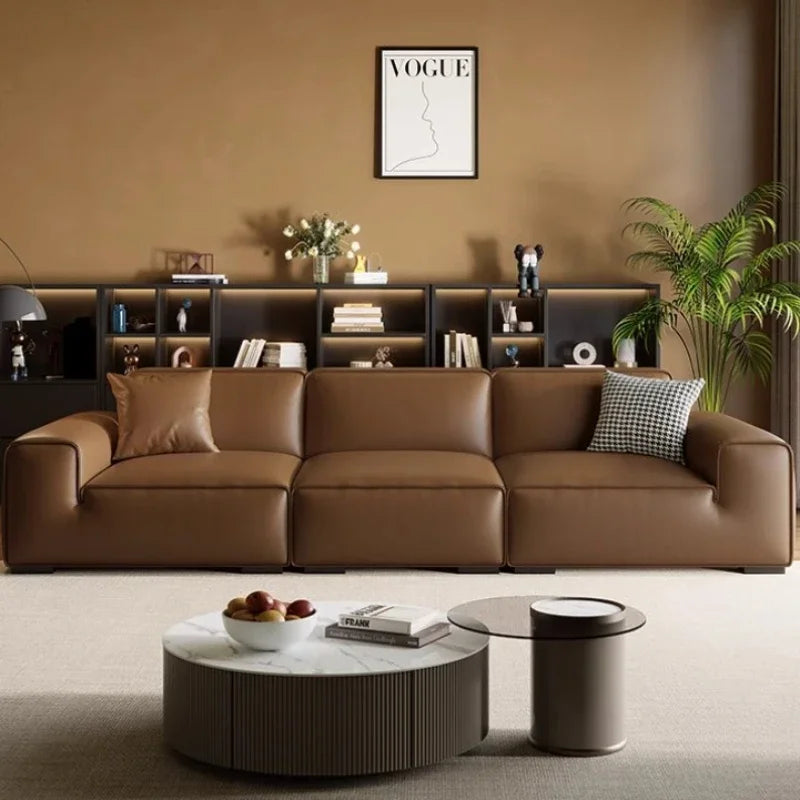 Luxury Modern Italian Leather Modular With Deep Seat Comfort - Tan