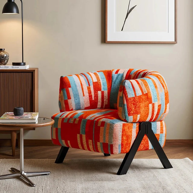 Postmodern Geometric Upholstered Chenille Accent Chair