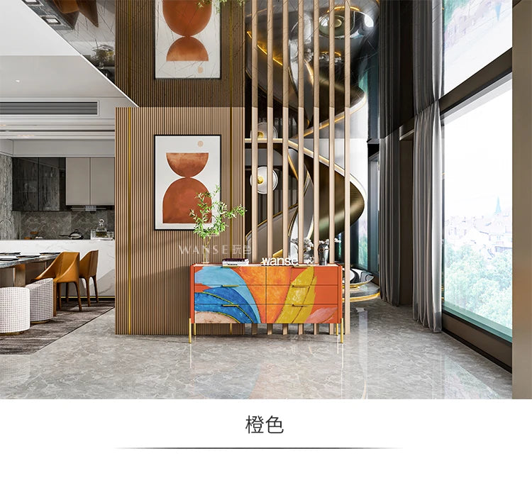 Modern Burnt Orange Sideboard Cabinet with Marble Top - 2 Sizes