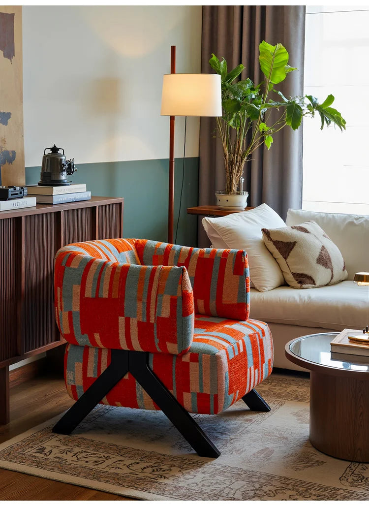 Postmodern Geometric Upholstered Chenille Accent Chair