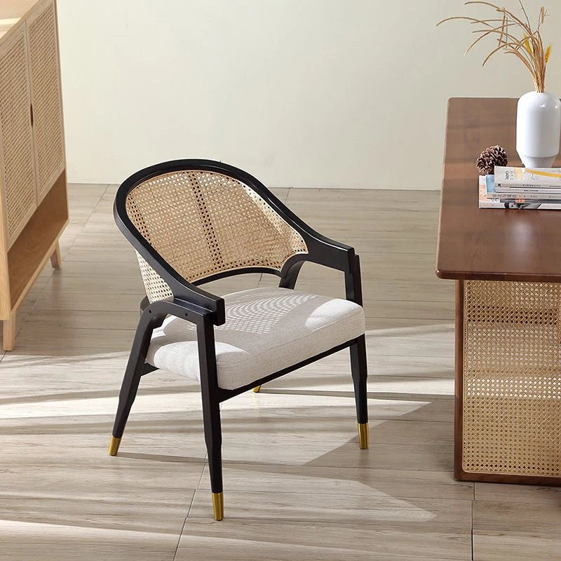 Luxury Solid Wood Dining Chair with Cane Back & Linen Seat - 4 Colours