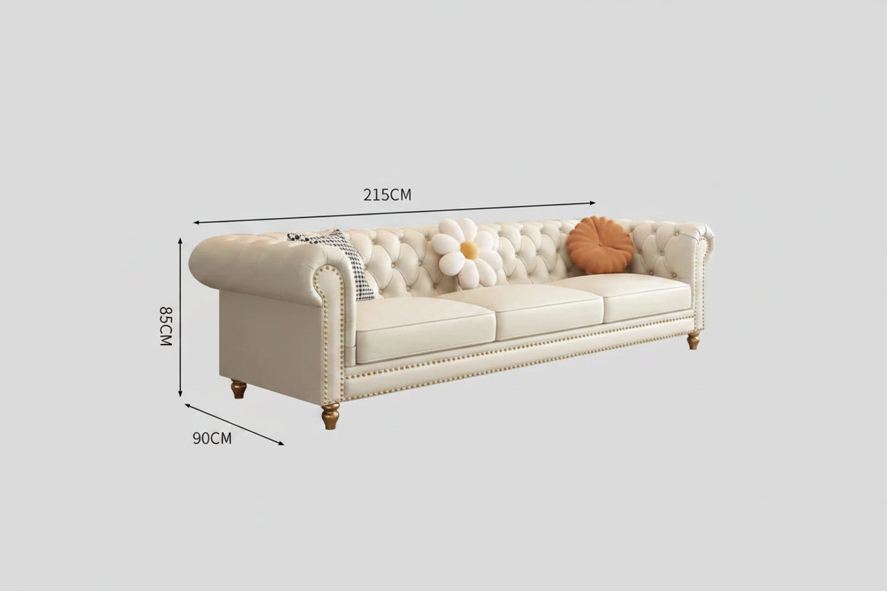 Cream White Chesterfield Leather Sofa  Napa Leather - 4 Sizes