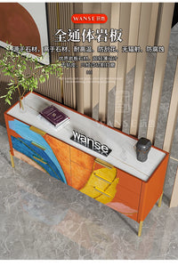 Modern Burnt Orange Sideboard Cabinet with Marble Top - 2 Sizes