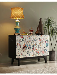 Luxury American-Style Sideboard in Black with Hand-Painted Floral Panels - 2 Sizes