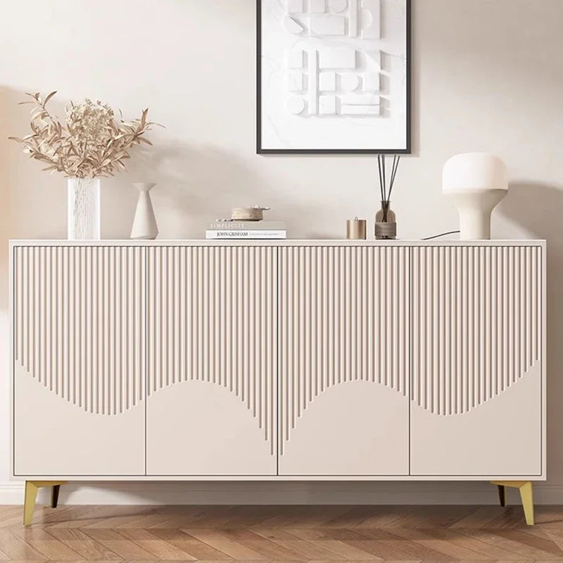 Beige sideboard with decorative elements in a room setting