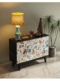 Luxury American-Style Sideboard in Black with Hand-Painted Floral Panels - 2 Sizes