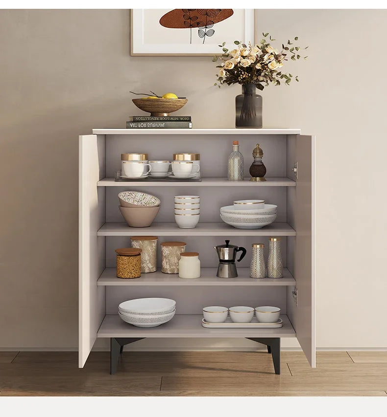 Cream Fluted Modern Minimalist Sideboard Buffet  With Sintered Stone Top - 3 Sizes