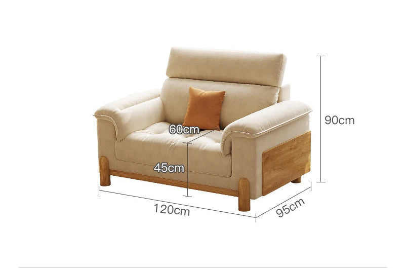 Japandi Cloud Comfort Sofa – Adjustable Headrest, Solid Ash Wood Frame - 7 Sizes