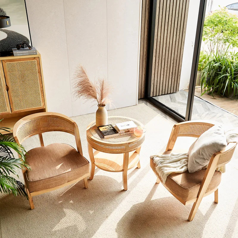 Hand Woven Ash Timber 3 pc Table And Chairs With Plush Dense Cushions