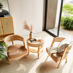 Hand Woven Ash Timber 3 pc Table And Chairs With Plush Dense Cushions