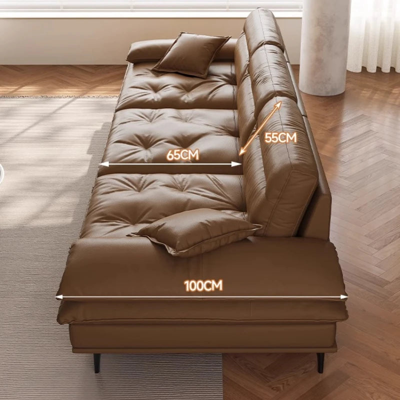 Modern Minimalist Italian Leather Deep Seat Sofa & Solid Wood Frame - 3 Sizes