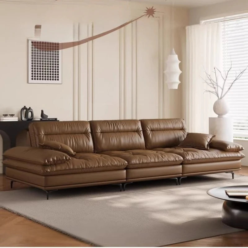 Modern Minimalist Italian Leather Deep Seat Sofa & Solid Wood Frame - 3 Sizes