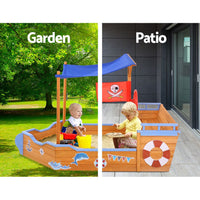 Kids Sandpit Wooden Boat Sand Pit with Canopy Bench Seat - 165cm