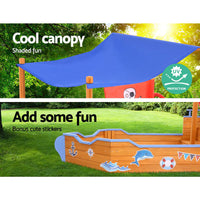 Kids Sandpit Wooden Boat Sand Pit with Canopy Bench Seat - 165cm