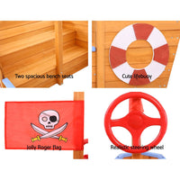 Kids Sandpit Wooden Boat Sand Pit with Canopy Bench Seat - 165cm