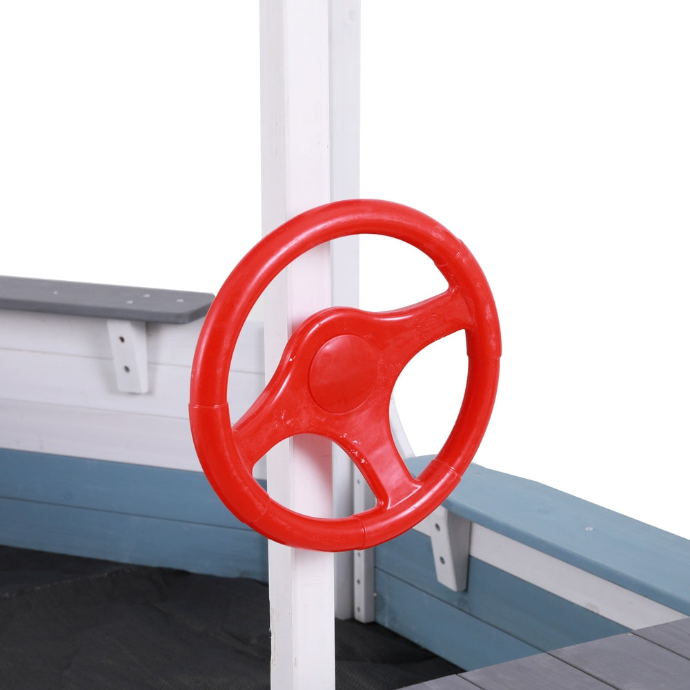 Kids Sandpit Wooden Box Boat With Canopy - Blue