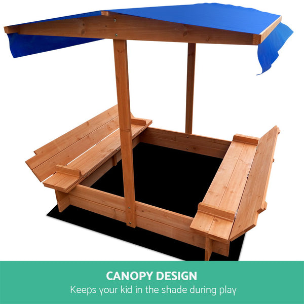 Kids Sandpit Wooden with Canopy Foldable Seat  120cm