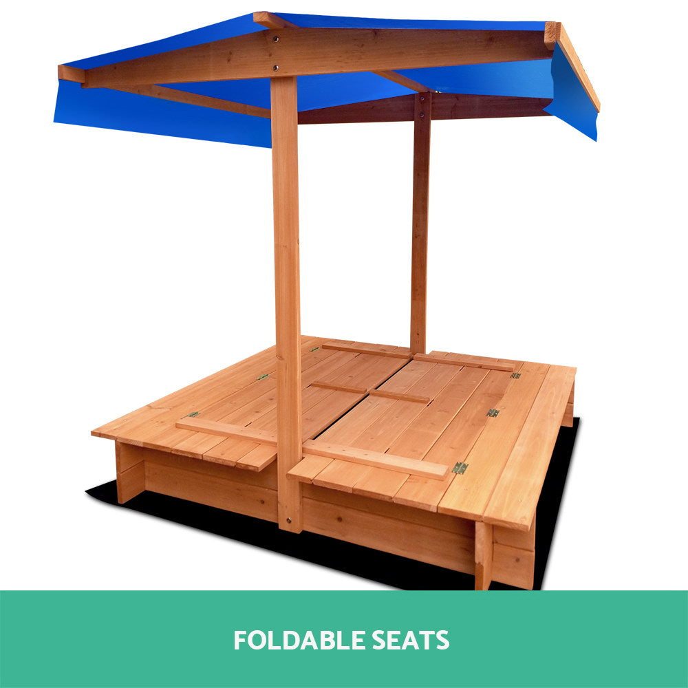Kids Sandpit Wooden with Canopy Foldable Seat  120cm