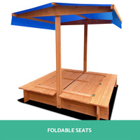 Kids Sandpit Wooden with Canopy Foldable Seat  120cm