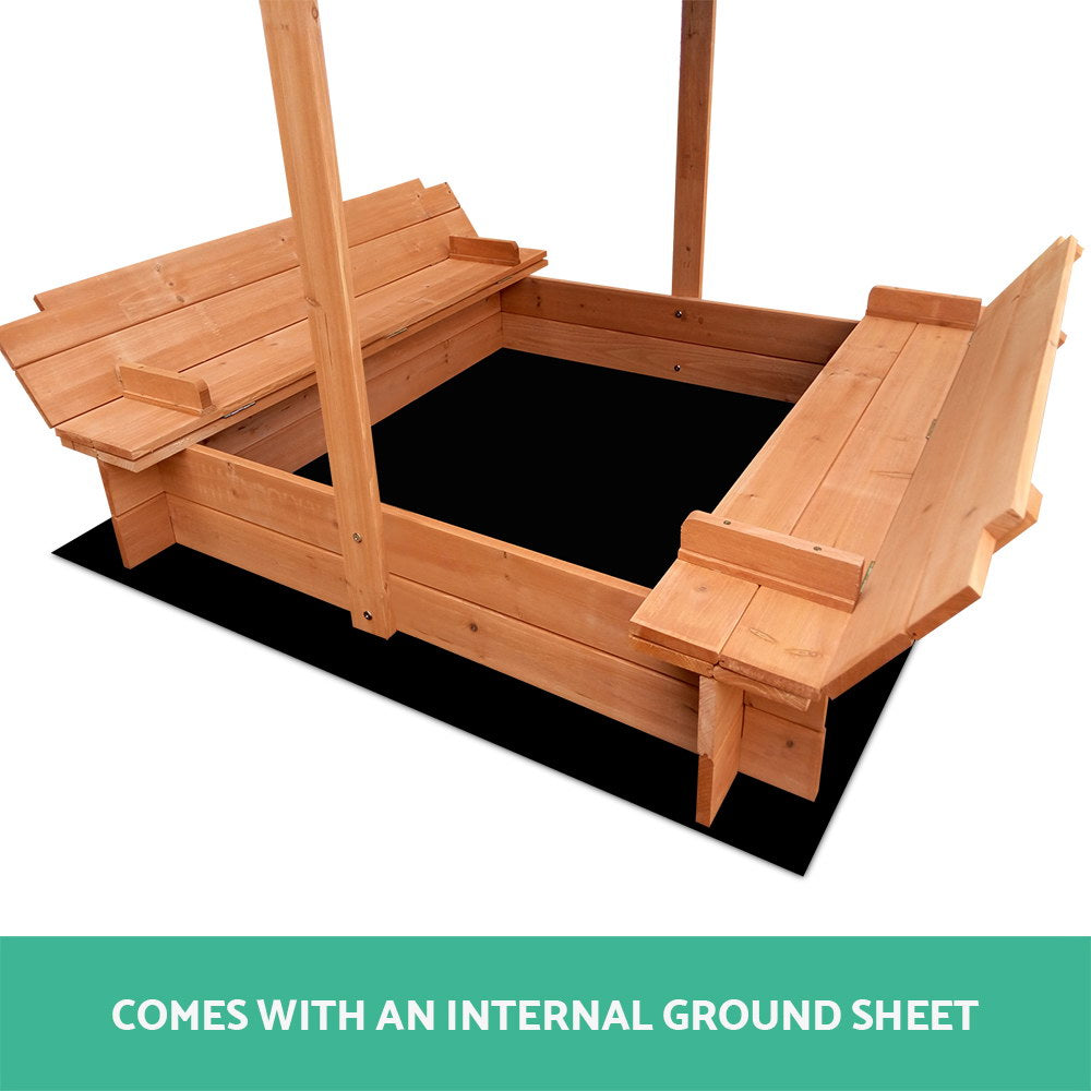Kids Sandpit Wooden with Canopy Foldable Seat  120cm