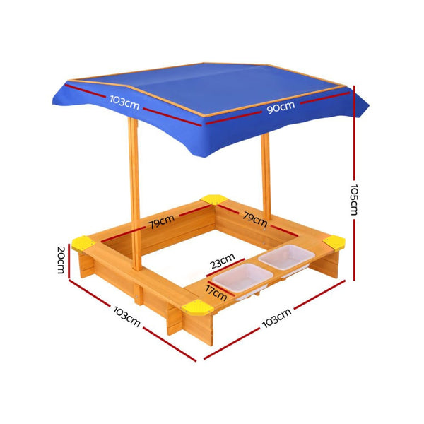 Keezi Kids Sandpit Wooden Sandbox & Basin with Canopy - 103cm